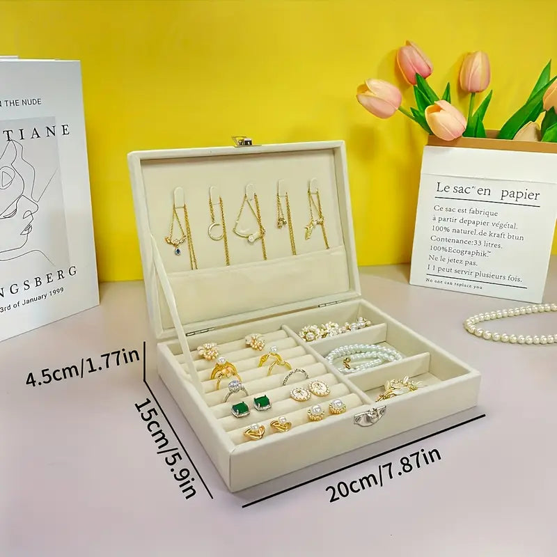 Elegant Vintage Fabric Jewelry Box with Lockable Lid – Cream Velvet-Lined Storage Organizer for Rings, Earrings & Necklaces