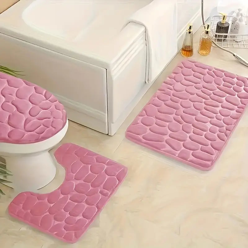 3pcs Embossed Quick-Drying Bath Mat Set – Non-Slip, Soft & Durable