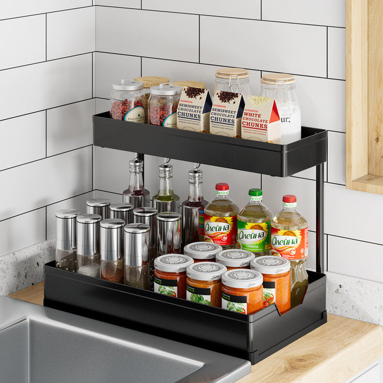 L-Shaped Kitchen Sink Storage Rack – Pull-Out Cabinet Organizer with Detachable Drawer Basket