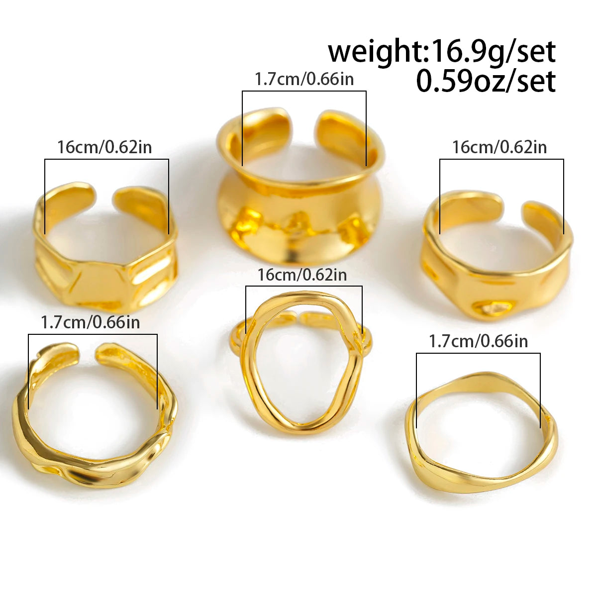 Ingemark 6Pcs Punk Irregular Hollow Folded Metal Cuff Rings – Vintage Geometric Adjustable Open Finger Rings for Women