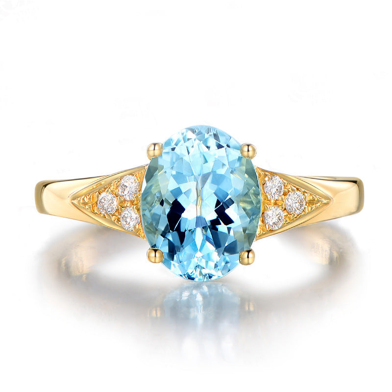 Sea Blue Moissanite Diamond Ring – Simulated Aquamarine Micro Inlaid Gemstone Opening Ring