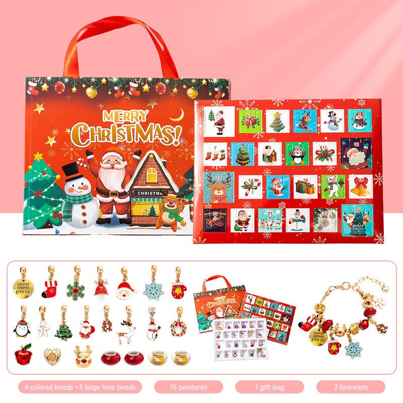 DIY Creative Children’s Bracelet Jewelry – 24-Grid Calendar Christmas Holiday Surprise Blind Box Silver Set