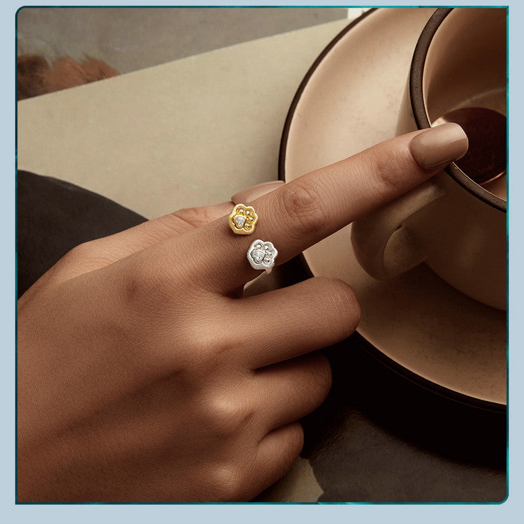 18K Gold Plated Cute Claw Print s925 Silver Ring – Asymmetric Luxury Open Adjustable Jewelry