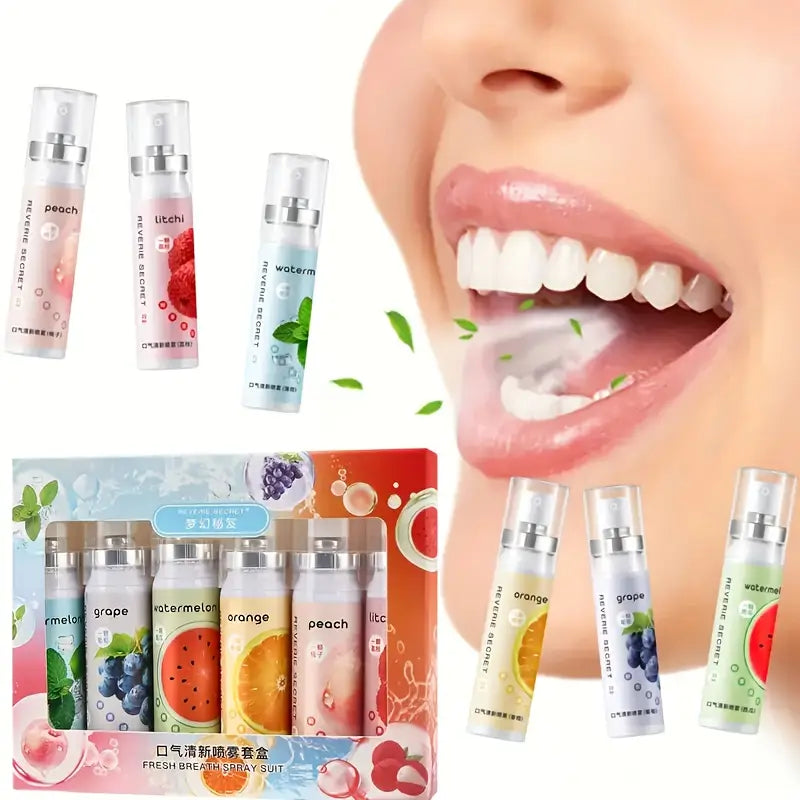 Fruit-Flavored Breath Refreshing Spray Set (5pcs) – Alcohol-Free, Mild Formula for Fresh Breath On-the-Go