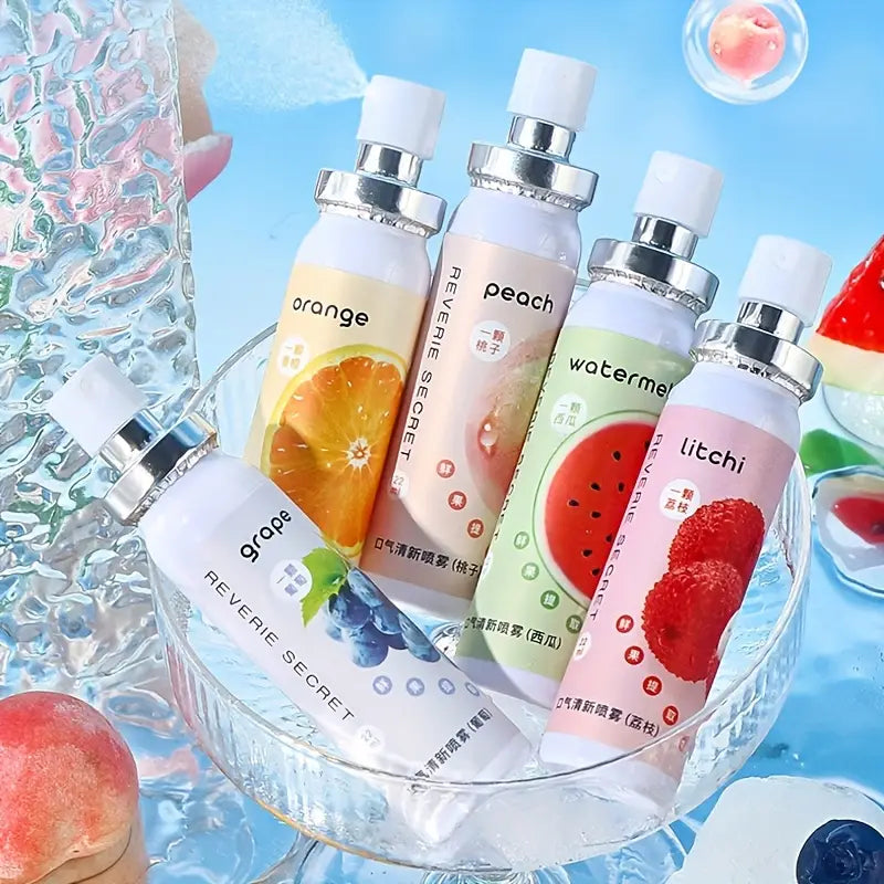 Fruit-Flavored Breath Refreshing Spray Set (5pcs) – Alcohol-Free, Mild Formula for Fresh Breath On-the-Go