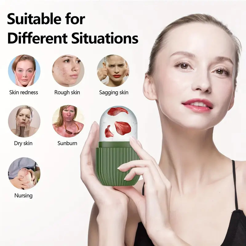 Green Striped Ice Facial Roller – Non-Scented, Battery-Free, Silicone Skincare Tool