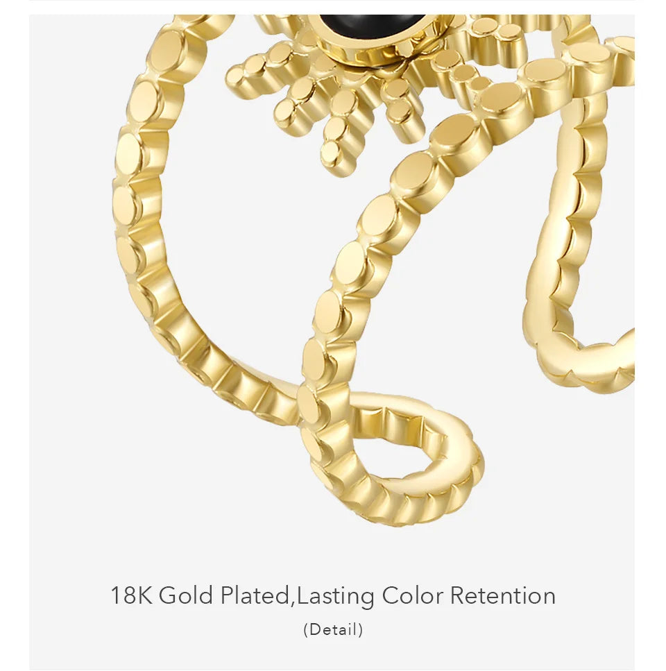 Bohemian Sun Rings for Women – 18K Gold Plated Stainless Steel Gold Color Fashion Jewelry Stone Party Ring