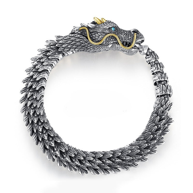 Silver Plated Dragon Bracelet – Retro Men’s Keel Style High-End Trendy Jewelry