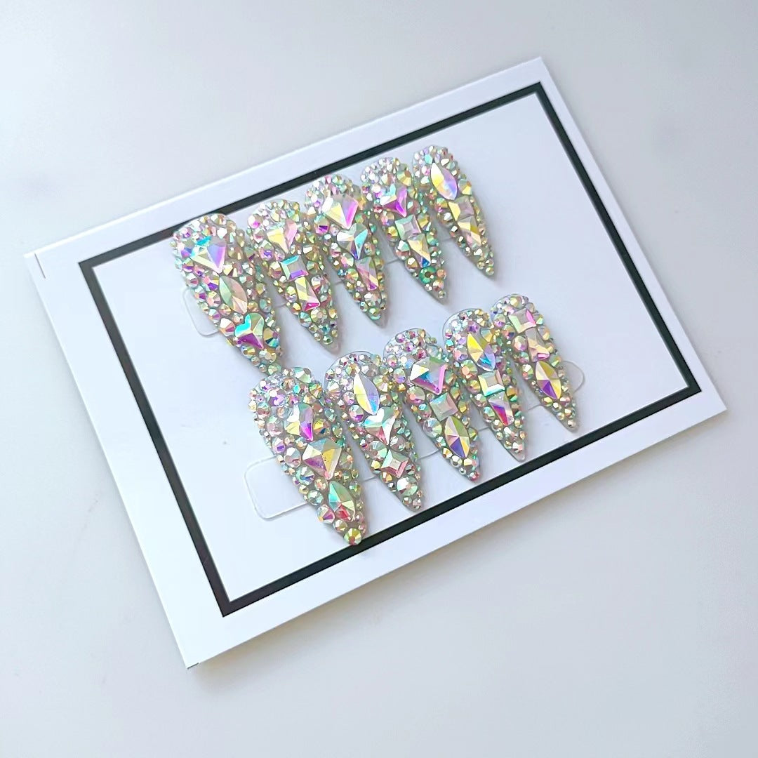 Laser AB Diamond 3D Handmade Nail – Long Water Drop European & American Trendy Style