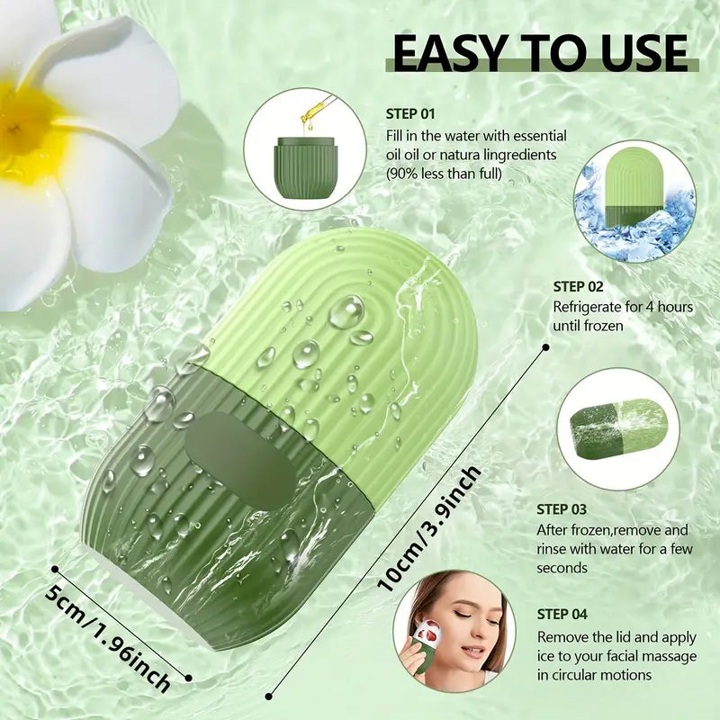 Green Striped Ice Facial Roller – Non-Scented, Battery-Free, Silicone Skincare Tool