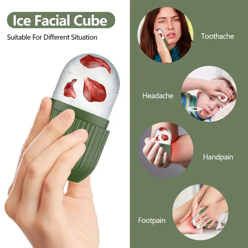 Green Striped Ice Facial Roller – Non-Scented, Battery-Free, Silicone Skincare Tool