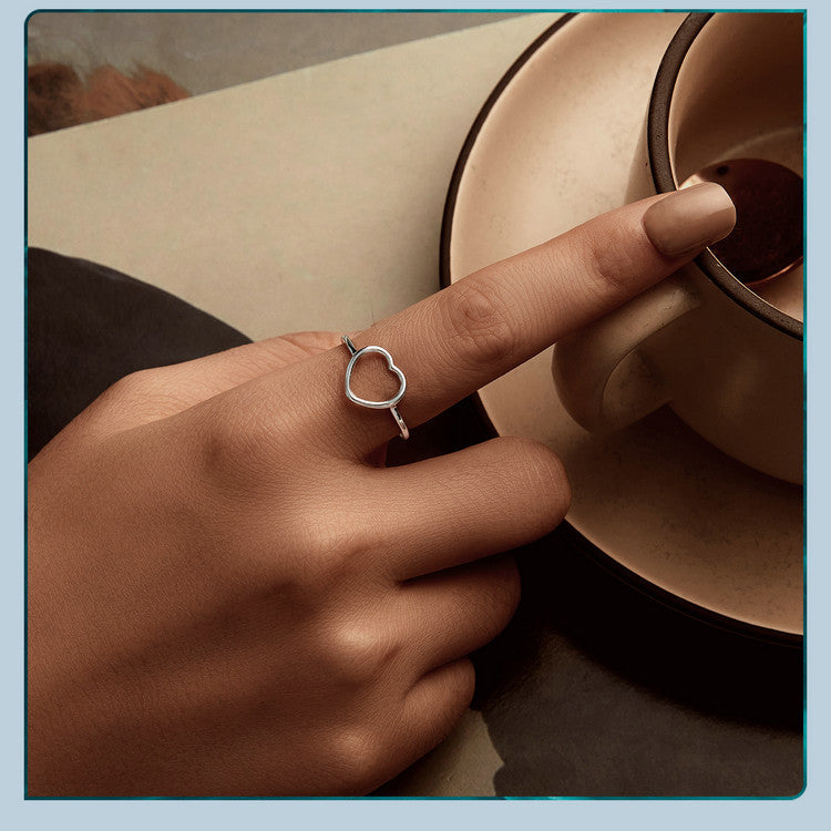 18K Gold Plated Love Splicing s925 Pure Silver Ring – Couple’s Luxury Starry Heart Open Jewelry