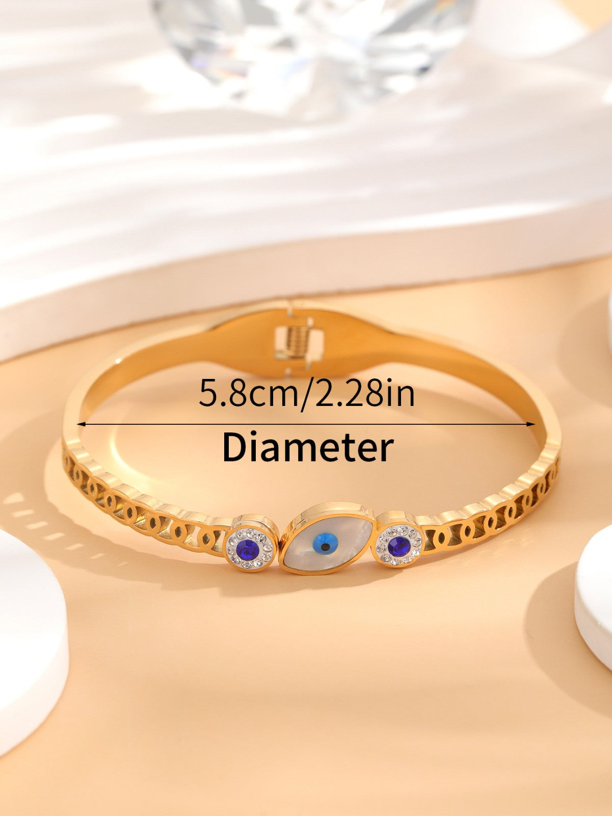 Evil Eye Stainless Steel Bracelet – Trendy Fashion Ethnic Style Inlaid Shell Jewelry for Women