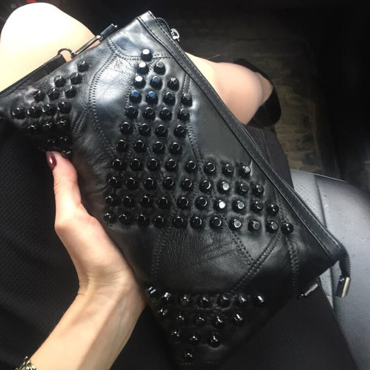 Fashion Genuine Leather Women Bag – High-Quality Rivet Shoulder Messenger & Crossbody Purse