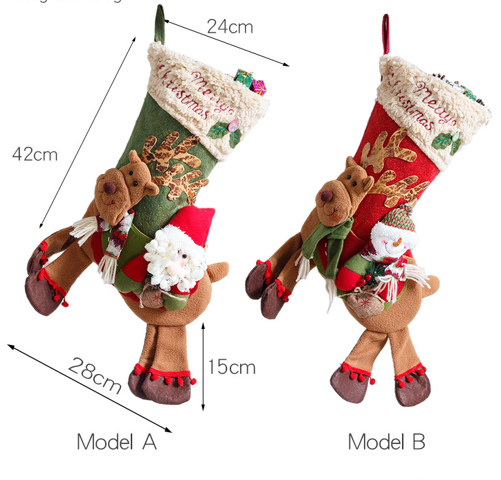 Santa Claus & Snowman Christmas Socks – Deer Riding, Apple Bag Gifts for Kids