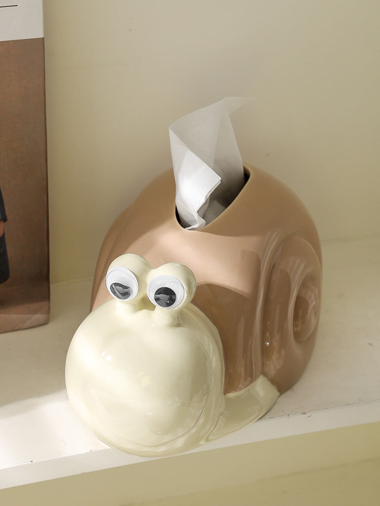 Creative Kitchen Desktop Tissue Box – Cute Cartoon Snail Ceramic Living Room & Dining Table Tissue Box