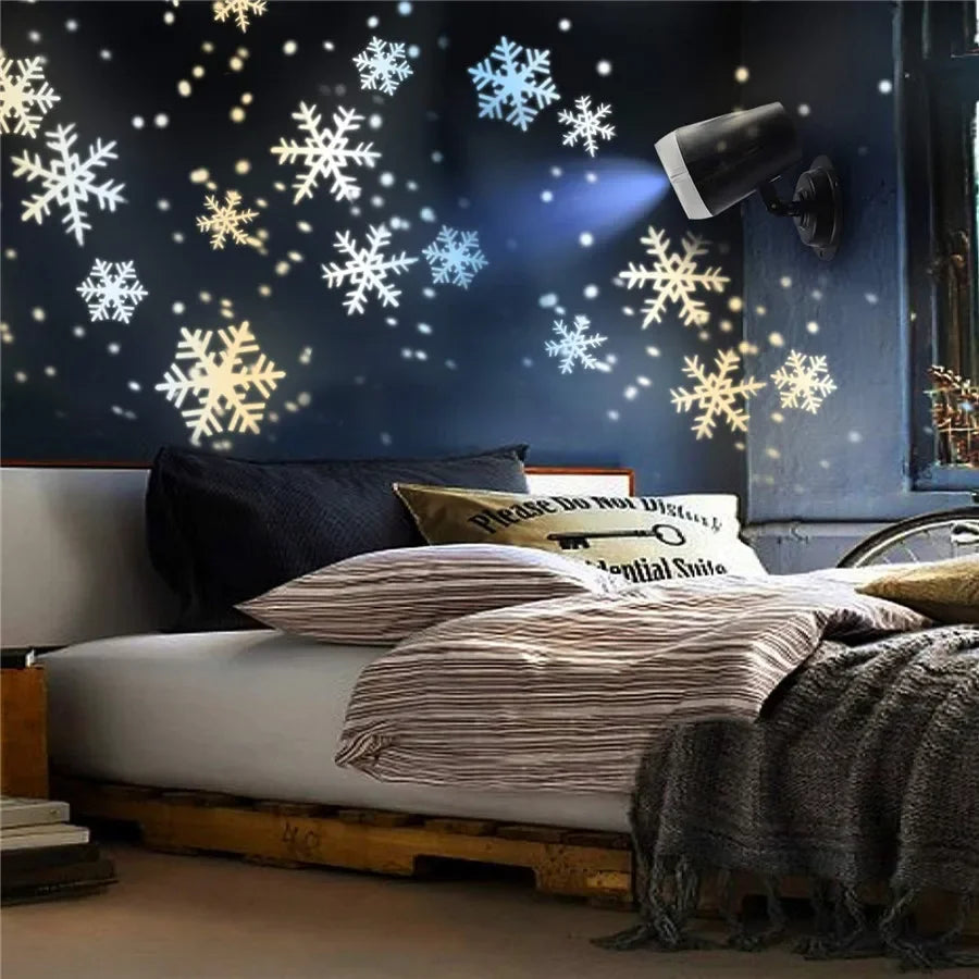 Double-Head Christmas Snowfall Projector Light – Rotating Snowflake Projector Lamp for Outdoor Holiday Party Decoration
