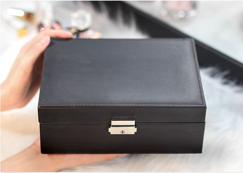 Luxury Double Layer Leather Jewelry Box with Lock – High Capacity Storage for Rings, Necklaces & Earrings
