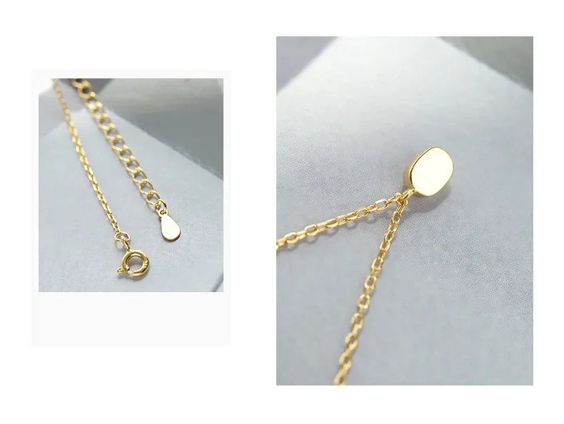 925 Sterling Silver Black Agate Pendant Necklace – 18K Gold Plated Korean Clavicle Chain