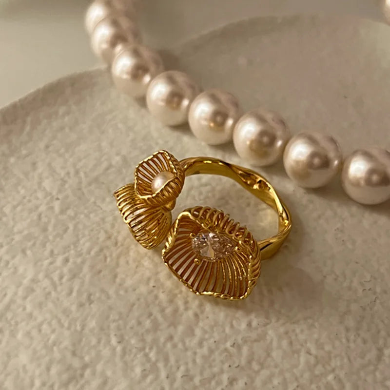 Gold Plated Golden Pearl Wings Ring – Retro Couple Thai Silver Jewelry Gift