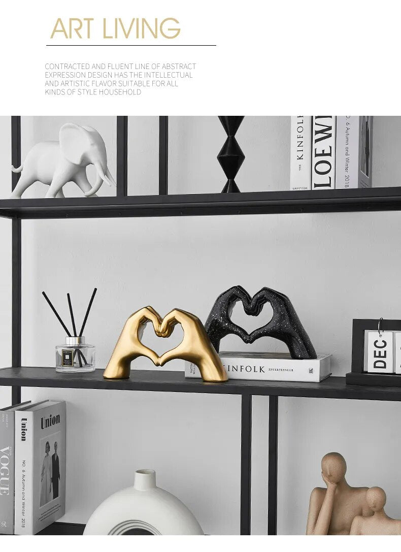 Creative Heart Gesture Sculpture – Abstract Hand Love Statue Resin Figurine for Wedding & Home Decor