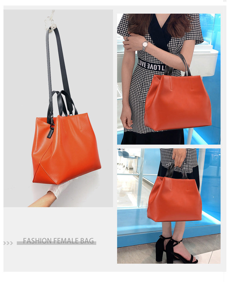 New Fashion Genuine Leather Women’s Handbags – Large Capacity Laptop & Commuter Bucket Tote Bag