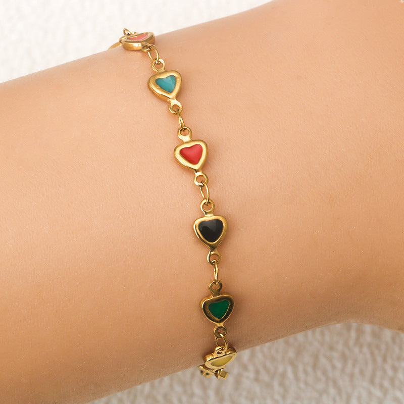 Colorful Love Heart Titanium Steel 18K Gold Bracelet – Trendy Personalized Luxury Jewelry