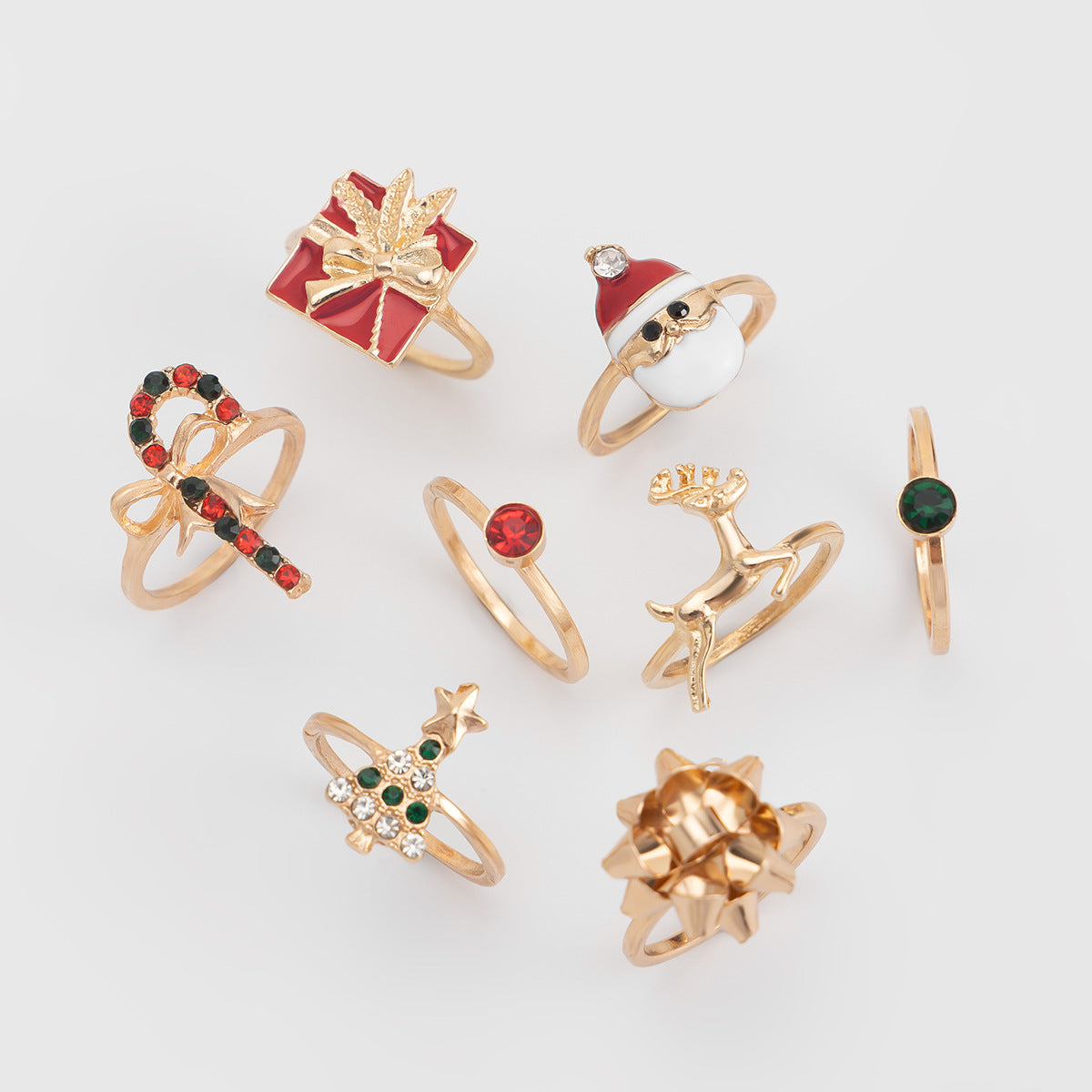 Christmas Candy Deer Ring Set – Creative Holiday Santa Claus Alloy + Drip Oil Rings for Women