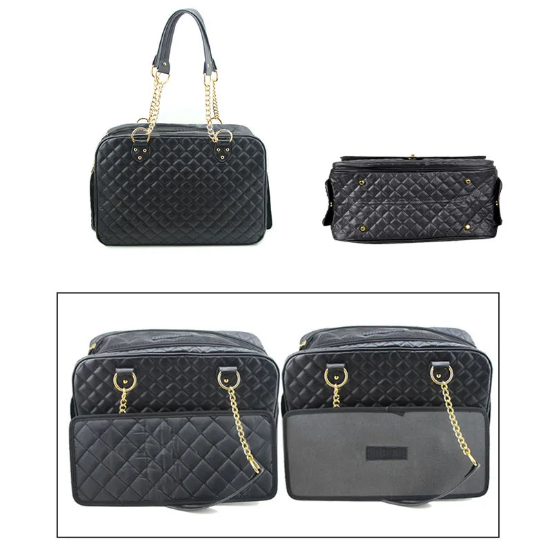 Luxury Faux Leather Pet Carrier Bag – Portable Travel Dog & Cat Handbag
