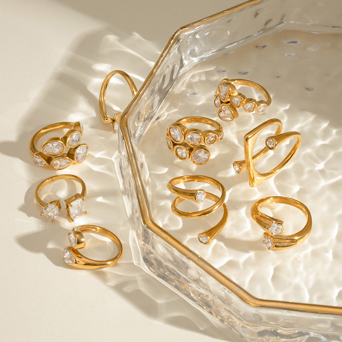 18K Gold Stainless Steel Zircon Opening Ring – Stylish Titanium Steel Hand Jewelry