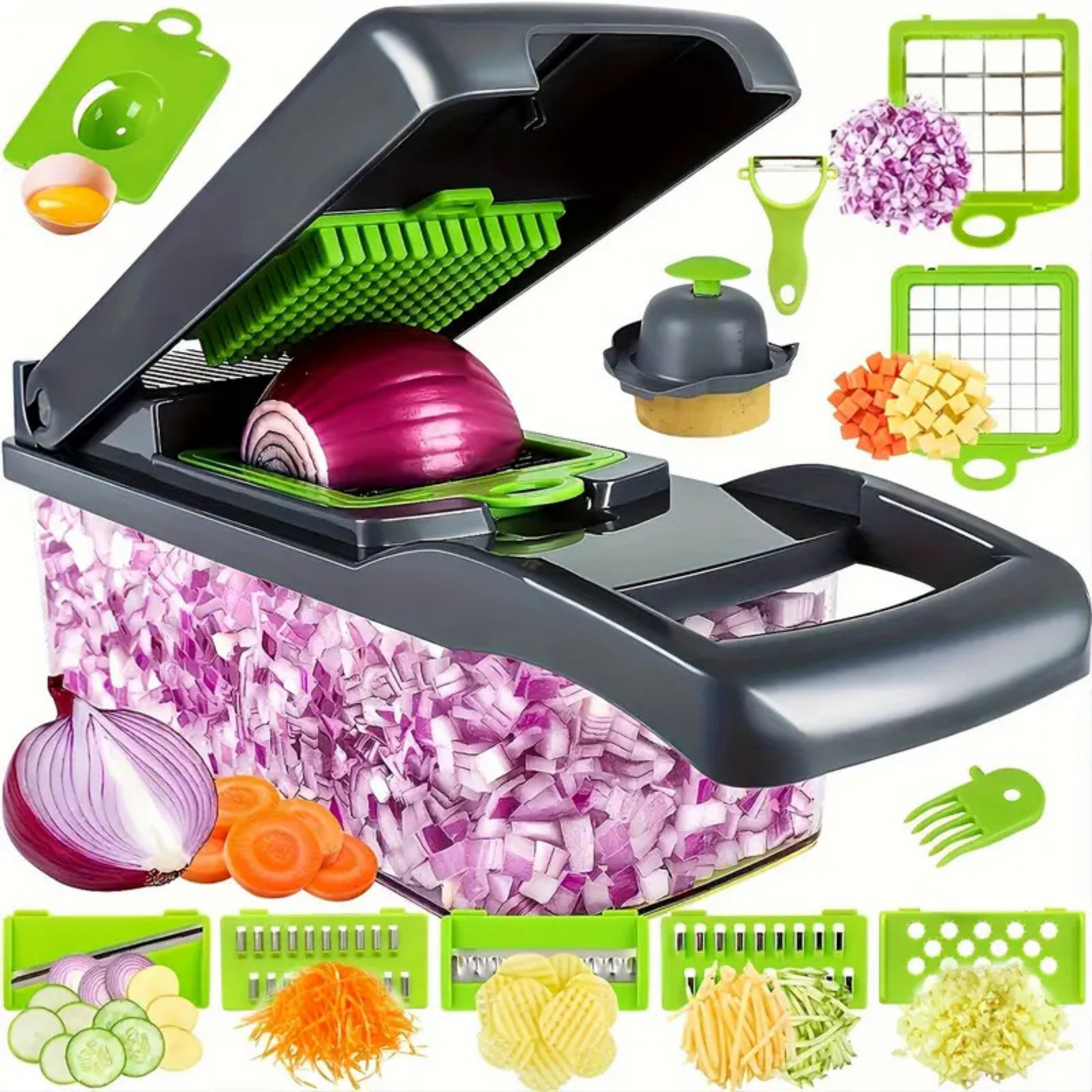 16-in-1 Professional Vegetable Chopper – Multi-Functional Slicer, Dicer & Food Prep Tool with 8 Blades & Storage Container