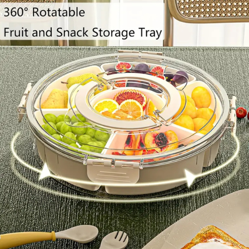 1pc Rotating Snack Tray with Lid – Round Food Organizer for Nuts, Candy & Dried Fruit