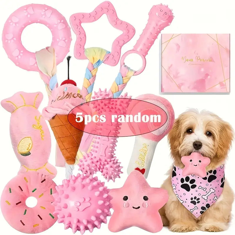 Set of 5 Pawsome Pals Dog Chew Toys – Durable, Non-Toxic & Dental-Friendly Fun