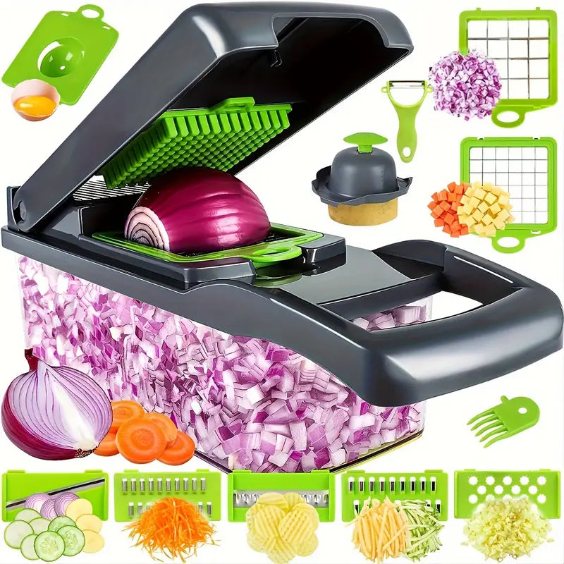 16-in-1 Professional Vegetable Chopper – Multi-Functional Slicer, Dicer & Food Prep Tool with 8 Blades & Storage Container