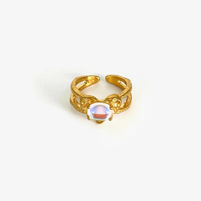 316L Stainless Steel Zircon Open Ring – 18K Gold Plated Irregular Waterproof Ring