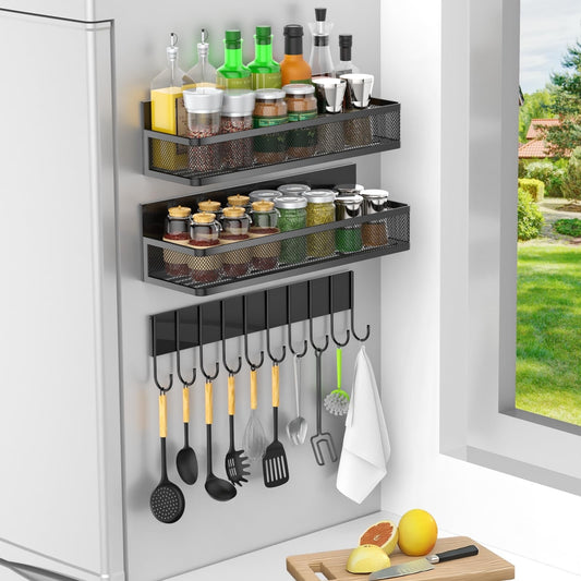 Magnetic Fridge Organizer Rack – Moveable Seasoning Shelf Spice Rack for Refrigerator