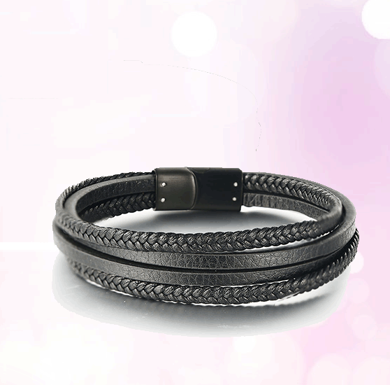 Multilayer Braided Men’s Leather Bracelet – Premium Vintage Cowhide Stainless Steel Jewelry