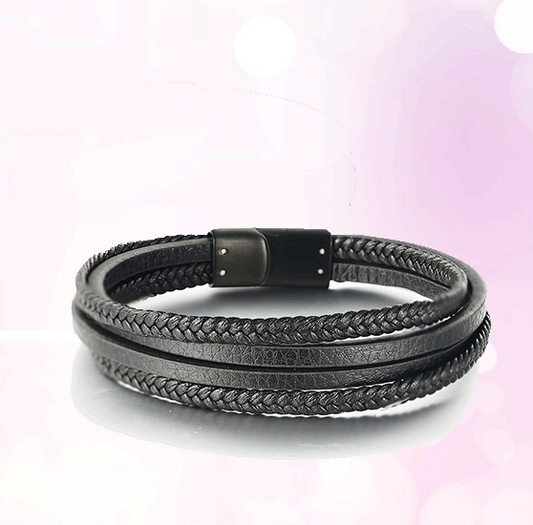 Multilayer Braided Men’s Leather Bracelet – Premium Vintage Cowhide Stainless Steel Jewelry