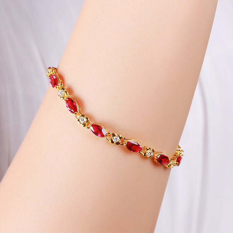 24K Gold Flower Ruby Bracelet – European Luxury Women’s Fashion Jewelry Design