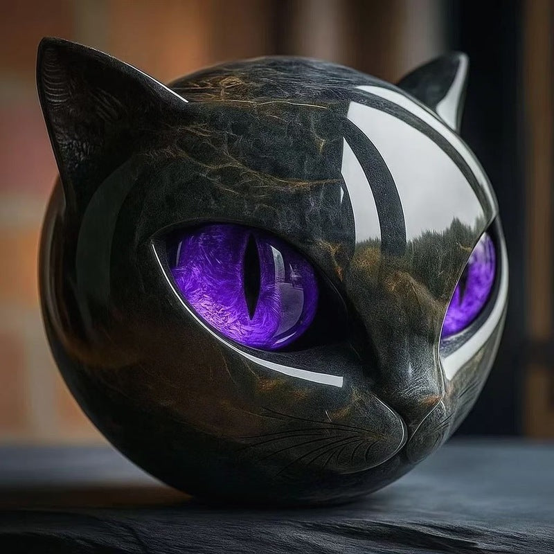 Black Cat Stone Statue – Resin Marble Texture Healing Stone Figurine for Home & Office Decor