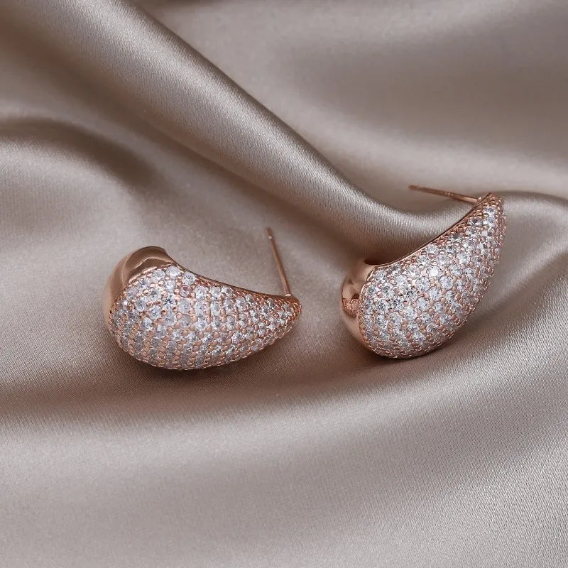 Korean 14K Gold Plated Zircon Water Drop Earrings – Elegant Women’s Wedding Jewelry