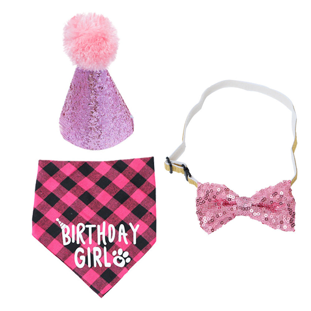 Pet Birthday Set – Triangle Scarf & Hat Party Decoration Outfit for Dogs & Cats