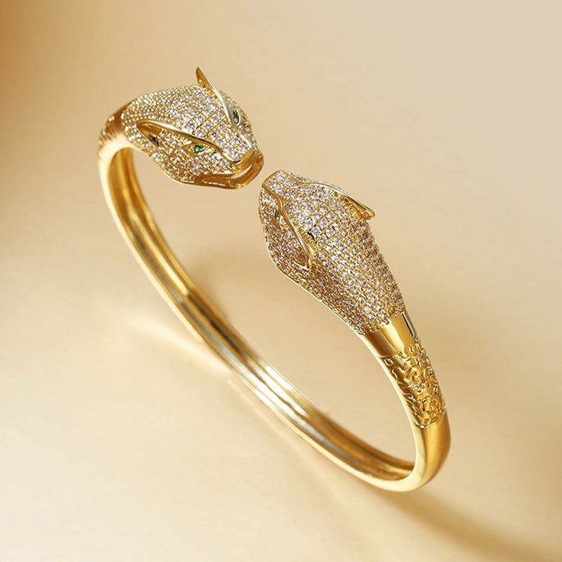 Copper Plated 18K Gold Micro Set Zircon Leopard Bracelet – Luxury Women’s Fashion Jewelry