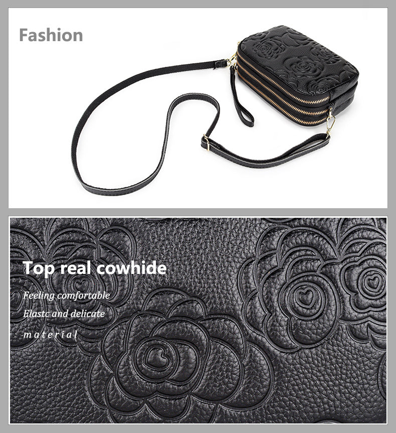 Trend Camellia Genuine Leather Messenger Bag – Luxury Women’s Crossbody & Designer Shoulder Bag