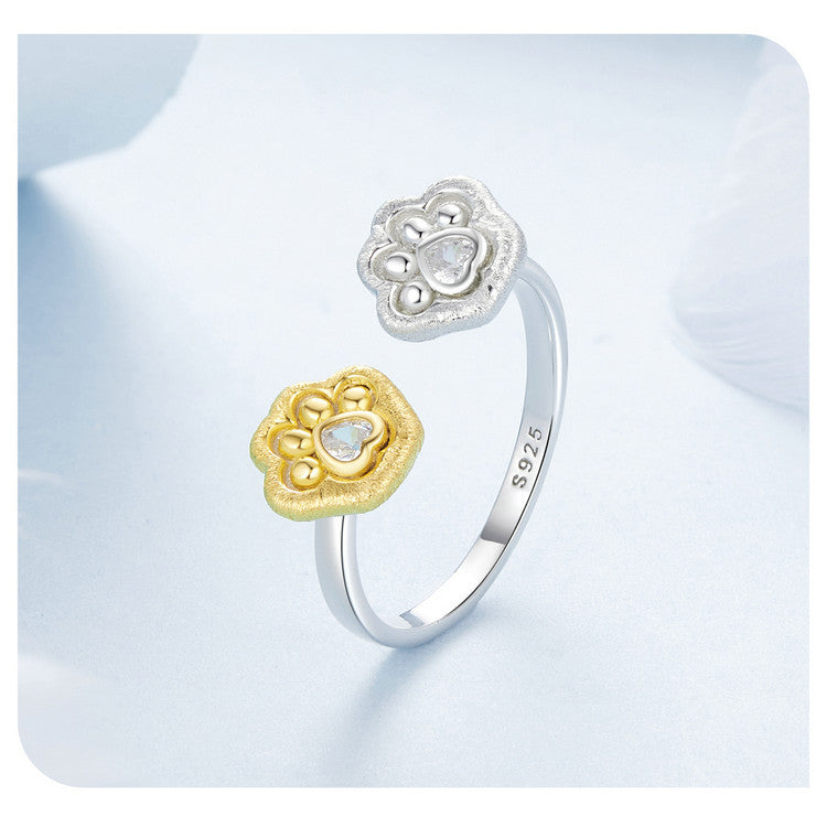 18K Gold Plated Cute Claw Print s925 Silver Ring – Asymmetric Luxury Open Adjustable Jewelry