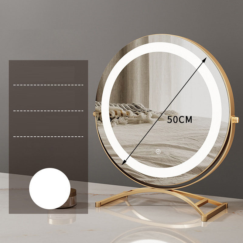 Round Black Dressing Table Makeup Mirror – Desktop LED Light Vanity Mirror for Beauty & Skincare