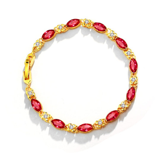 24K Gold Flower Ruby Bracelet – European Luxury Women’s Fashion Jewelry Design