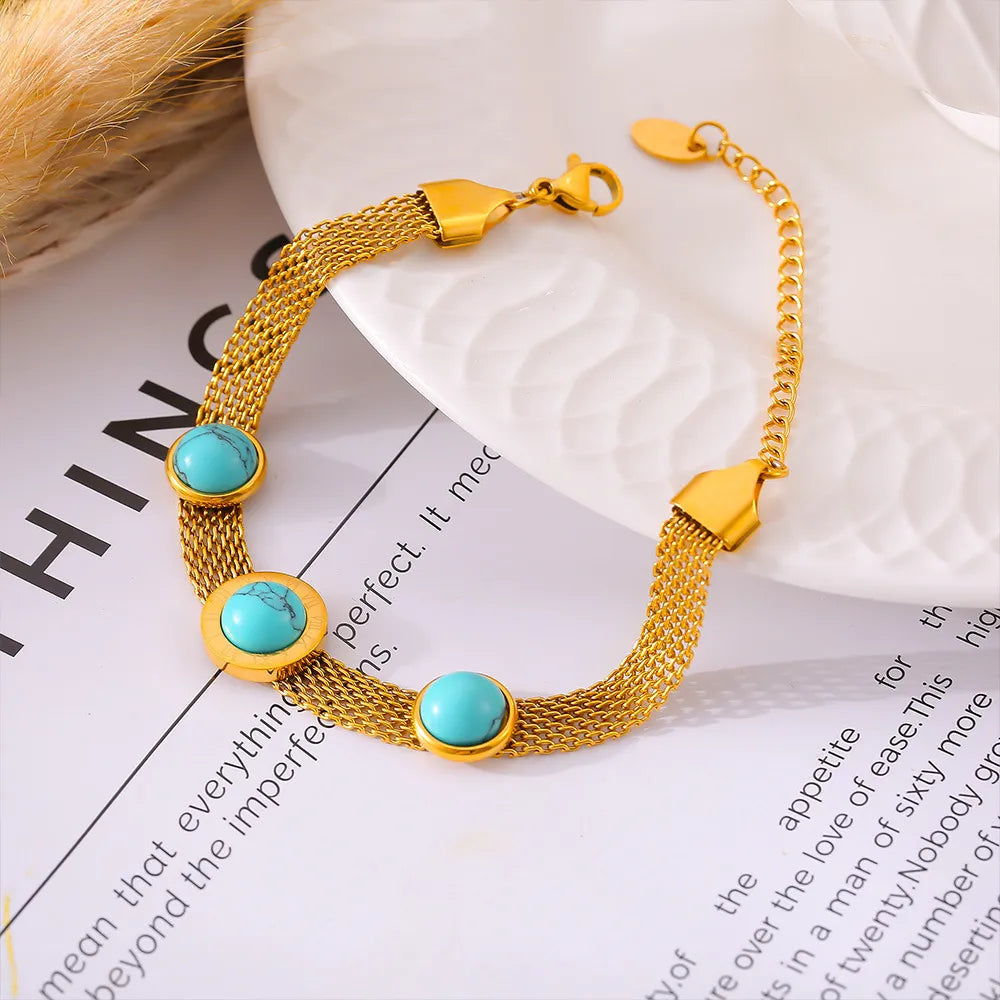 Turquoise Titanium Steel Gold Plated Bracelet – Elegant Women’s Fashion Jewelry