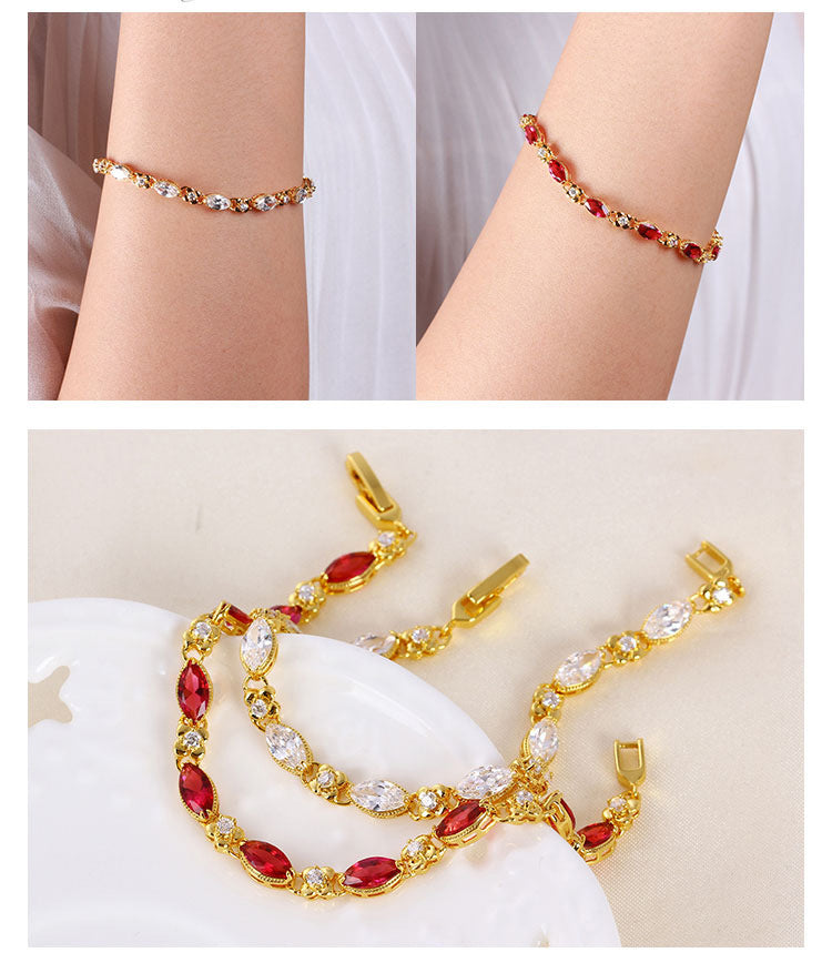 24K Gold Flower Ruby Bracelet – European Luxury Women’s Fashion Jewelry Design