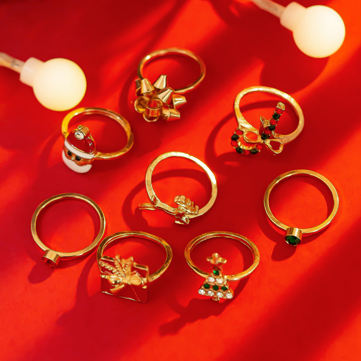 Christmas Candy Deer Ring Set – Creative Holiday Santa Claus Alloy + Drip Oil Rings for Women